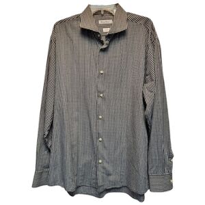 Burma Bibas Mens Slim Fit Black and White Checkered Button Down Shirt- Size 17.5